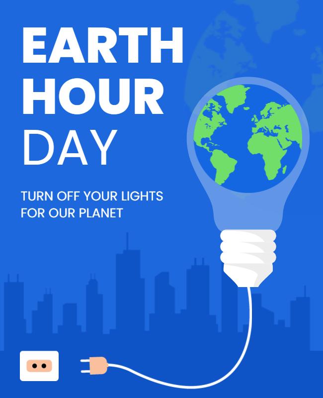 Illustrative Blue Earth Hour Environmental Awareness Poster Template