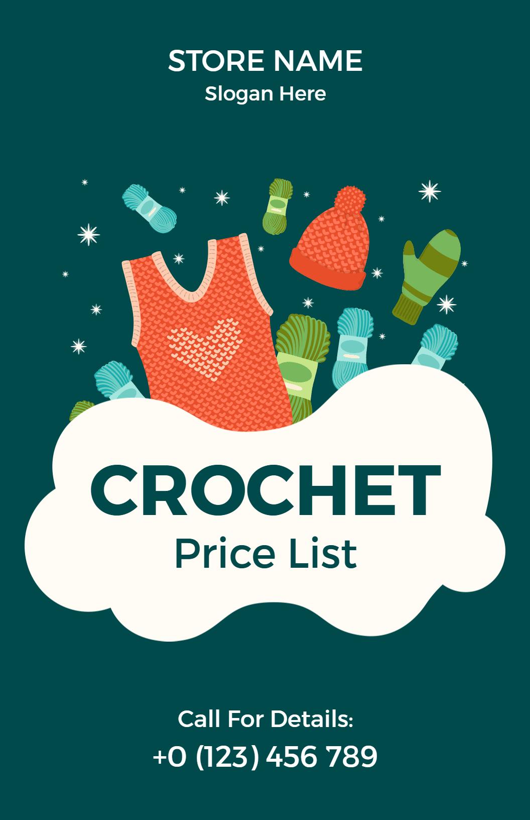 Illustrative Green Background Crochet Accessories Price List Template