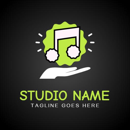 Illustrative Green Music Notes Design with Hand Icon Logo Template