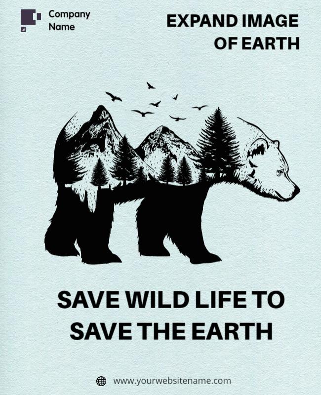 Illustrative Nature Conservation Bear Wildlife Poster Template