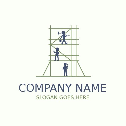 Illustrative Scaffolding Design with Workers on Structure Logo Template