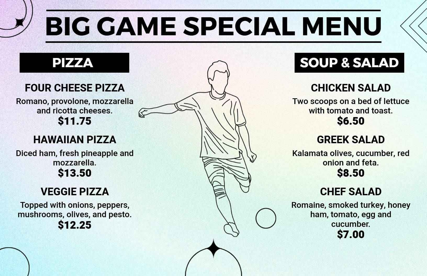 Illustrative Soccer Player Highlight Sports Menu Template