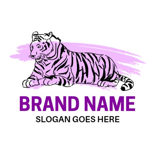 Illustrative Tiger Relaxing with Soft Purple Accents Logo Template