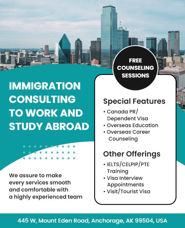 Professional Teal Immigration Consulting Services Flyer Template