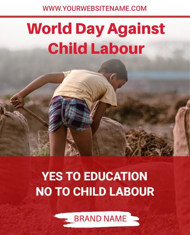Impactful Red World Day Against Child Labour Awareness Poster Template