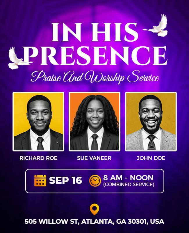 In His Presence Praise and Worship Service Flyer Template