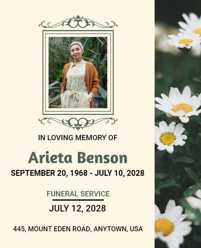 Elegant Floral Tribute for Memorial Service Flyer Template