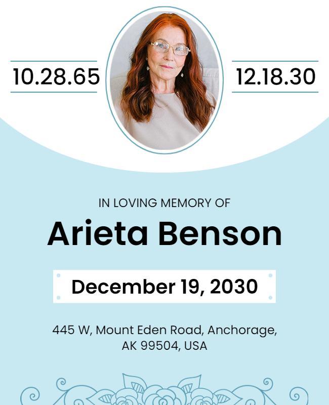 Elegant Blue Floral Memorial Tribute Flyer Template