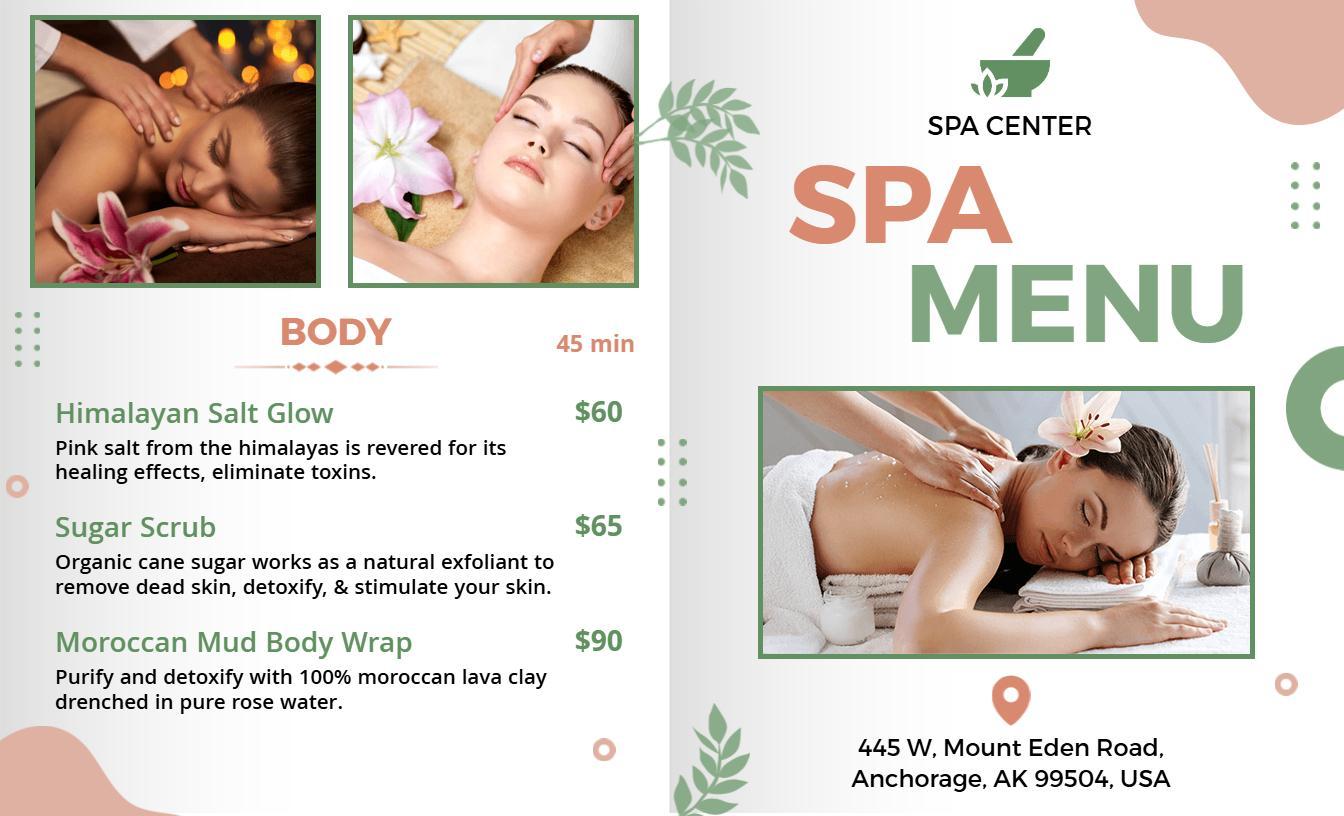 Inclusive Body and Facial Spa Services Menu Template