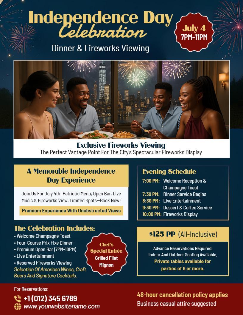 Independence Day Celebration Dinner & Fireworks Flyer Template