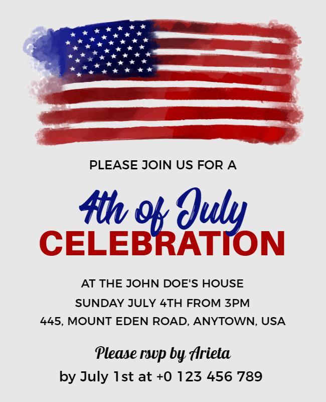 Patriotic Watercolor American Flag 4th of July Celebration Flyer Template