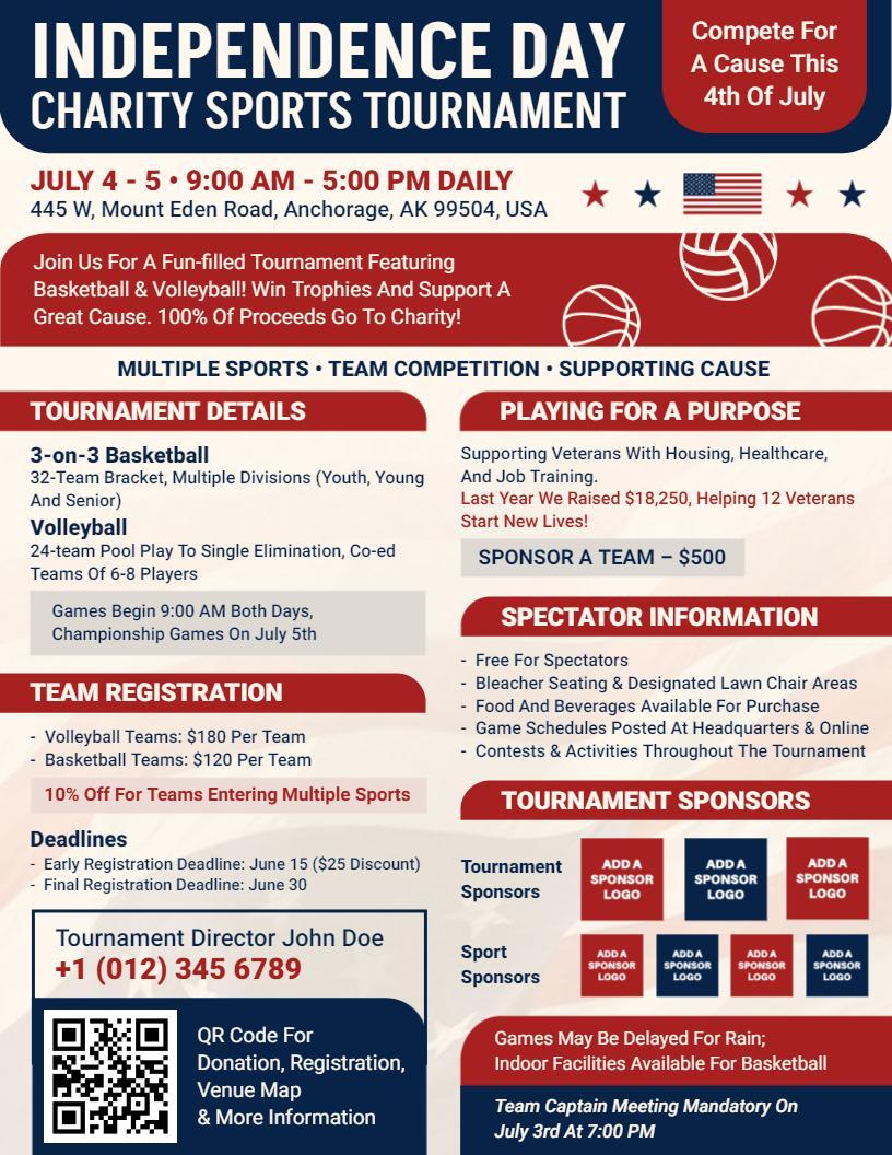 Independence Day Charity Sports Tournament Flyer Template