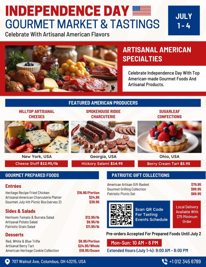 Independence Day Gourmet Market & Tastings Flyer Template