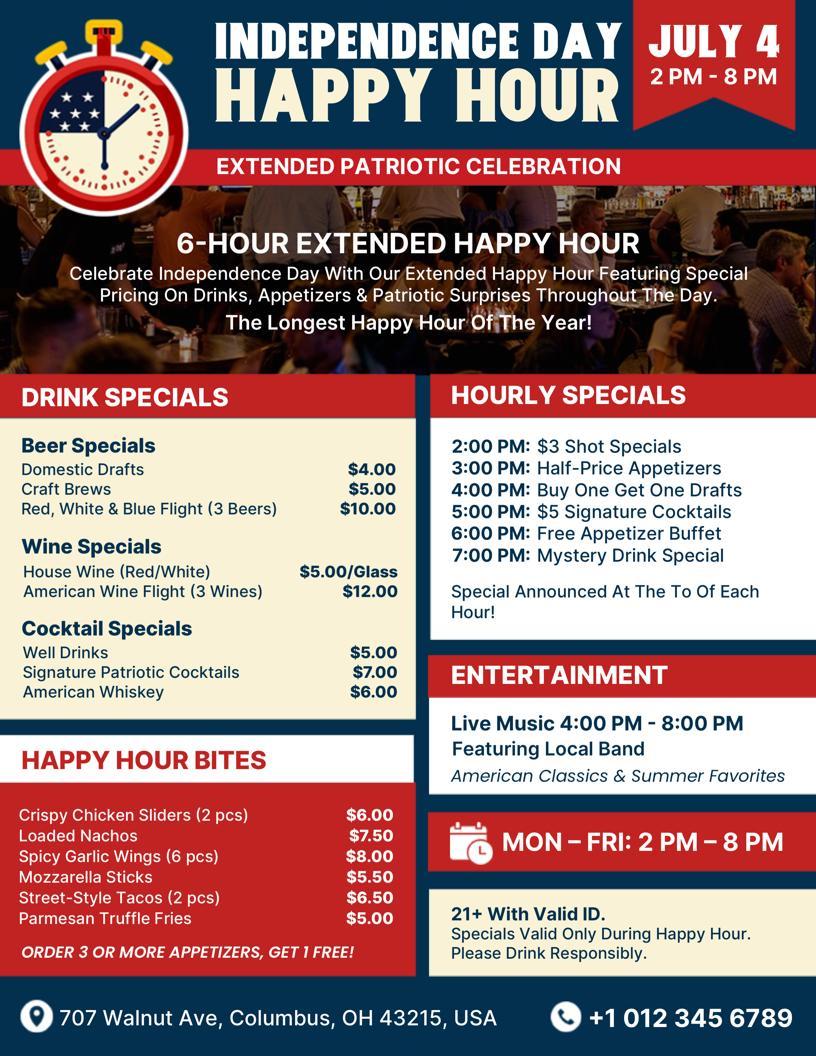 Independence Day Happy Hour Event Flyer Template