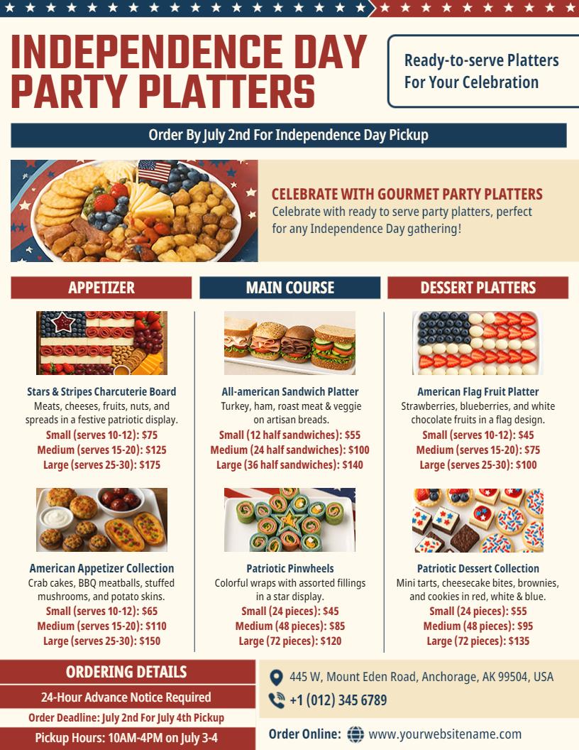 Independence Day Party Platters Collection Flyer Template