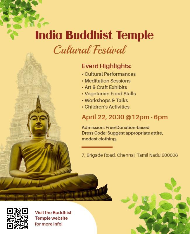 India Buddhist Temple Cultural Festival Flyer Template