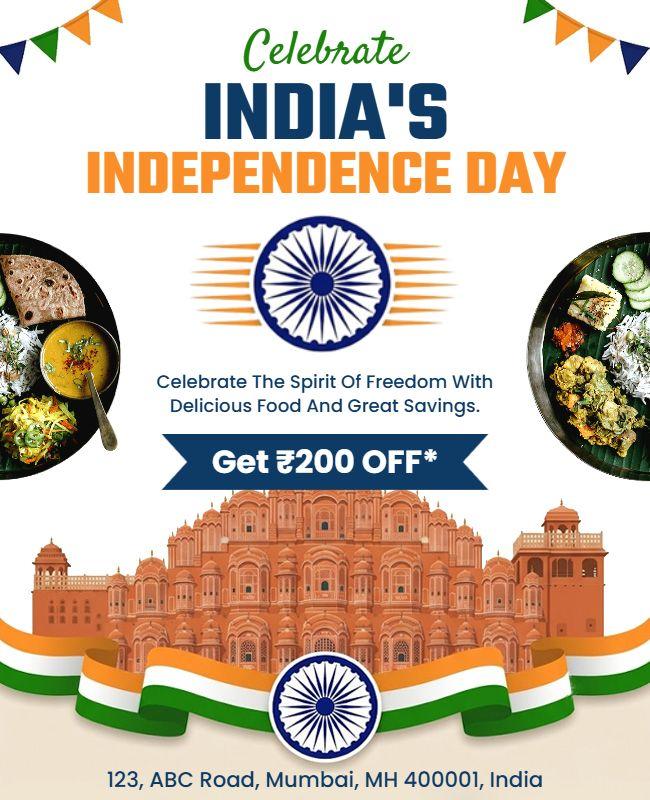 India Independence Day Restaurant Promotion Flyer Template