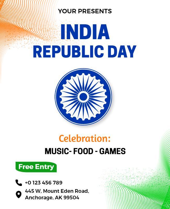 Festive Tri-Color India Republic Day Celebration Flyer Template