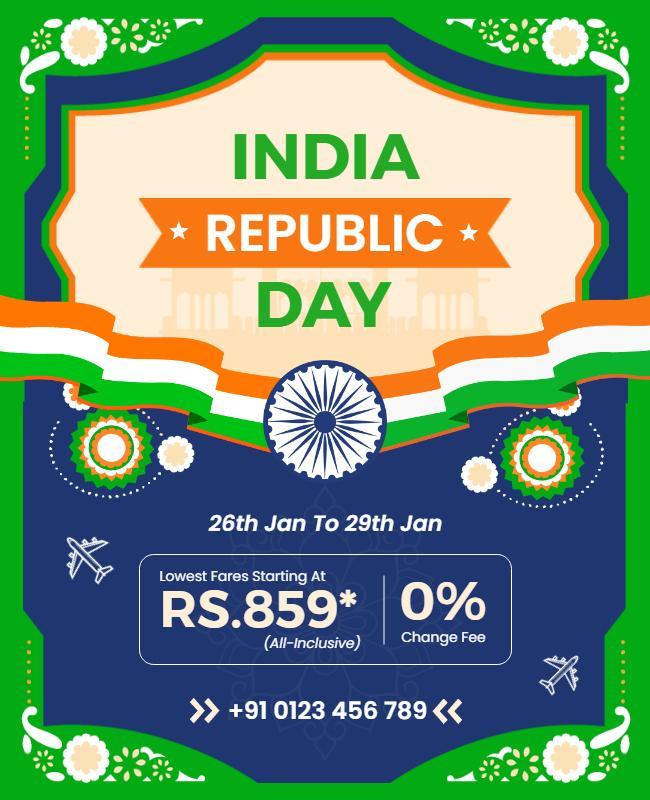 Festive Green India Republic Day Celebration Flyer Template