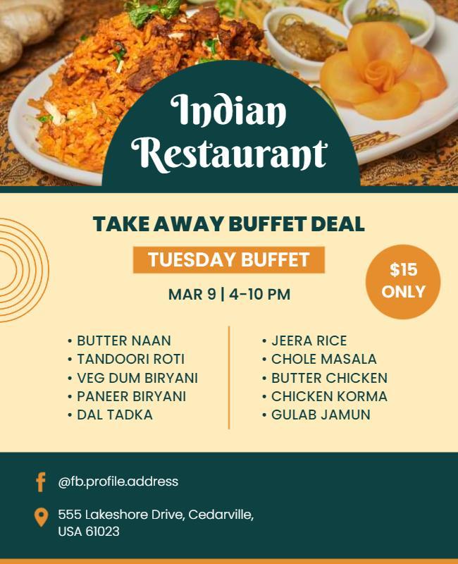 Indian Restaurant Takeaway Buffet Promotion Flyer Template