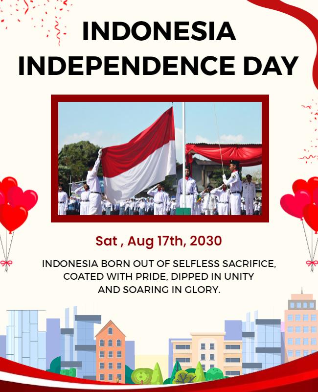 Patriotic Red and White Indonesia Independence Day Flyer Template