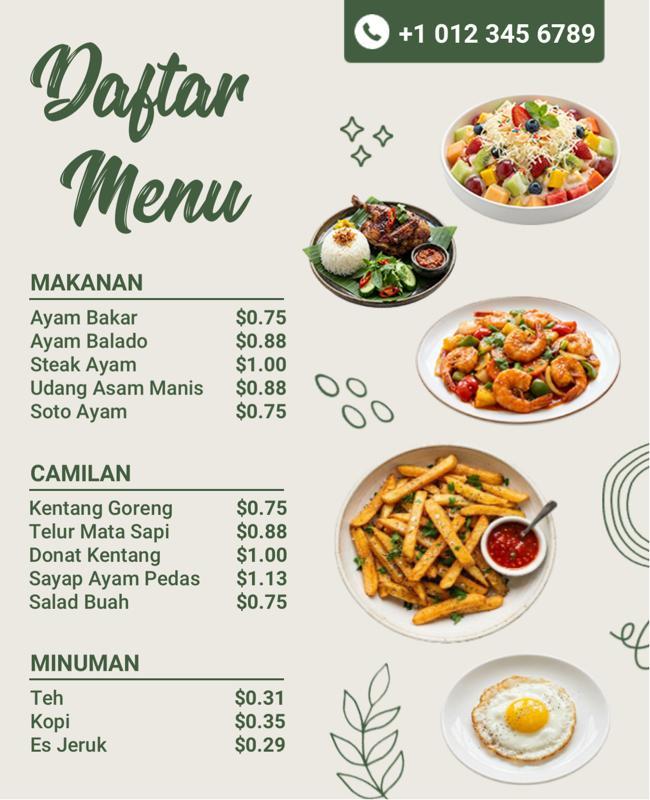 Indonesian Cuisine Daftar Menu Poster Template