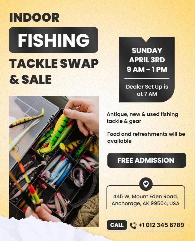 Indoor Fishing Tackle Swap and Sale Event Poster Template