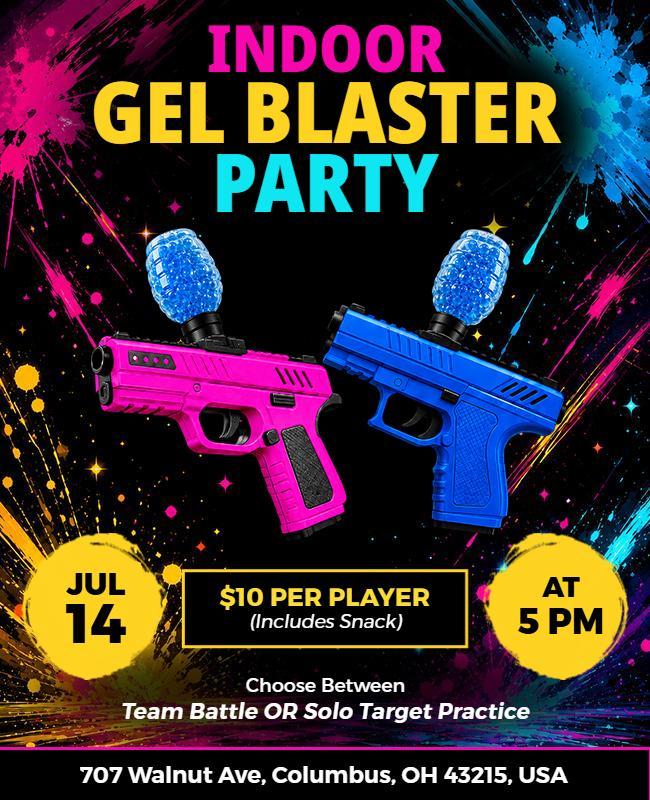 Indoor Gel Blaster Party Flyer Template