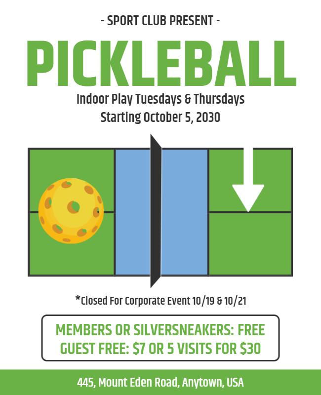 Indoor Pickleball Event Invitation Flyer Template