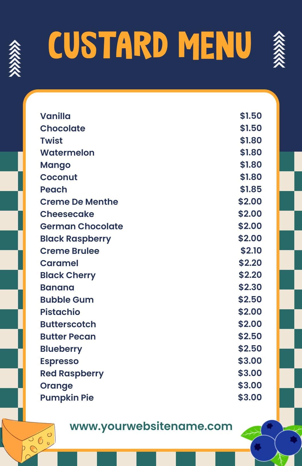 Indulgent Custard Desserts Featuring Creamy Flavors Dessert Menu Template