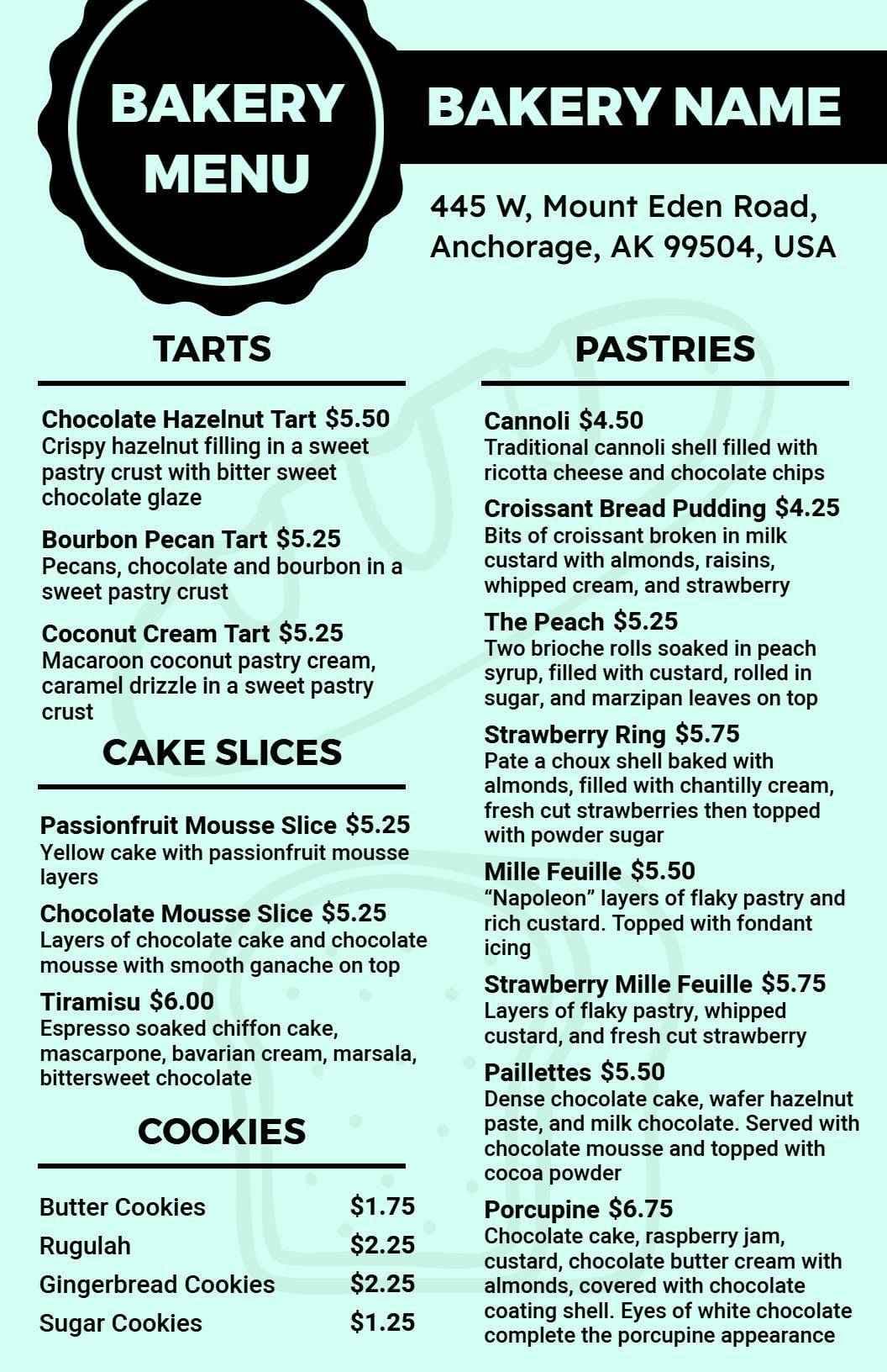 Indulgent Tarts and Pastries with Irresistible Flavors Bakery Menu Template