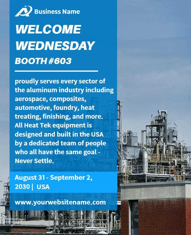 Industrial Blue Welcome Wednesday Trade Show Poster Template
