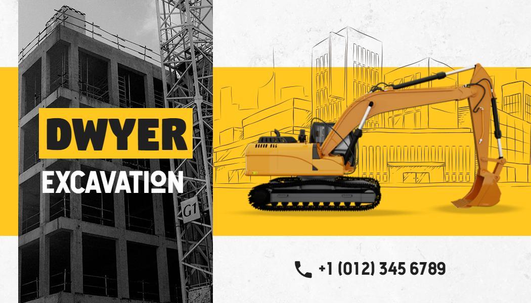 Industrial Excavation Equipment Yellow Construction Business Card Template