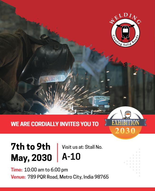Industrial Red Welding Exhibition Invitation Poster Template