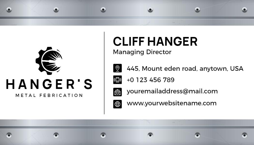 Industrial Steel Gray Metal Fabrication Business Card Template