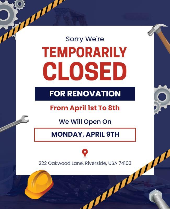 Industrial Themed Renovation Closure Announcement Poster Template