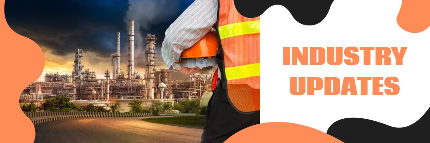 Industry Updates with Bright Orange Elements Twitter Banner Template