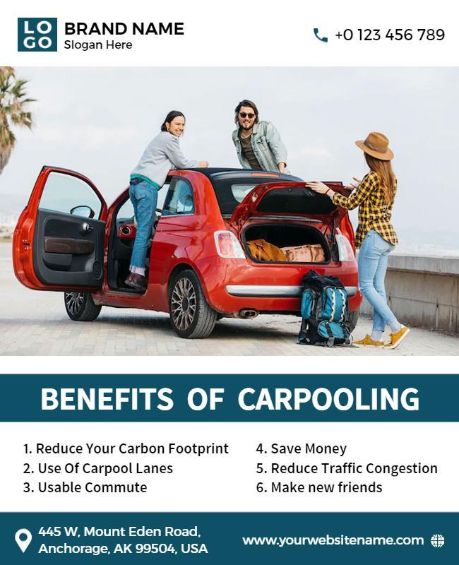 Informative Blue Carpooling Benefits Awareness Poster Template