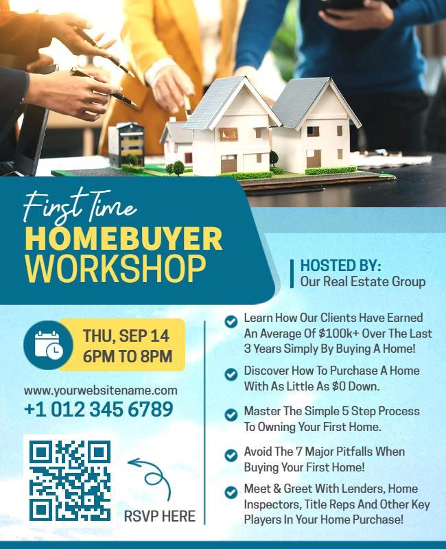 Informative Blue First Time Homebuyer Workshop Poster Template