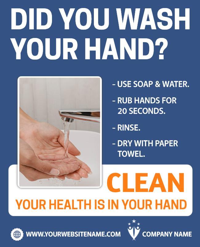 Informative Blue Health Hygiene Handwashing Instructions Poster Template