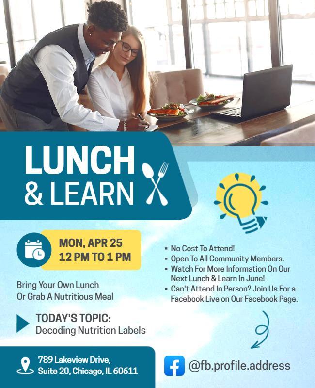 Informative Blue Lunch and Learn Nutrition Workshop Poster Template