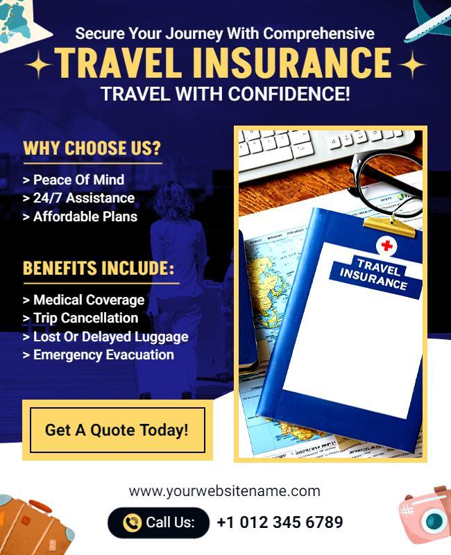 Informative Blue Travel Insurance Promotion Poster Template