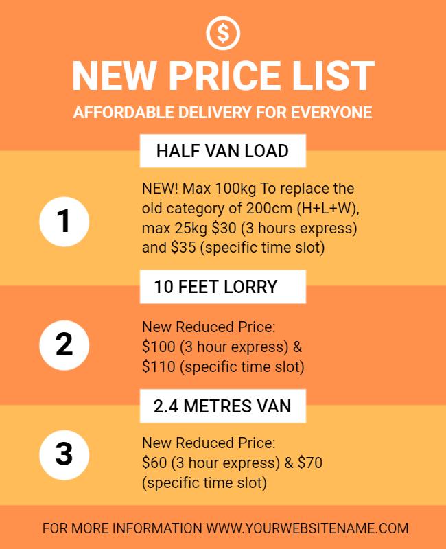 Informative Bright Orange Delivery Service Price List Poster Template