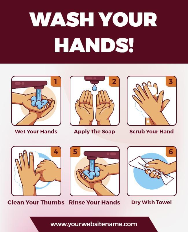 Informative Cartoon Handwashing Steps Instructions Poster Template