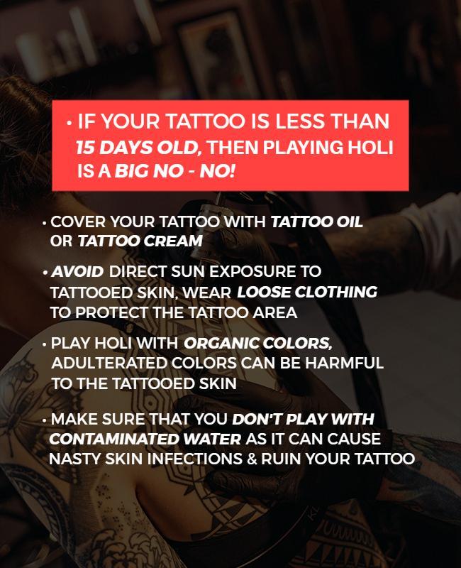 Informative Guide on Tattoo Care During Holi Celebration Poster Template