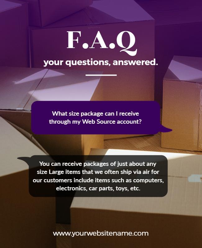 Informative Purple FAQ Package Size Inquiry Poster Template