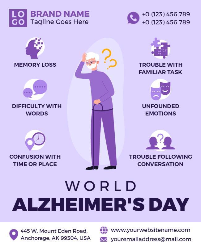 Informative Purple World Alzheimer's Day Awareness Poster Template
