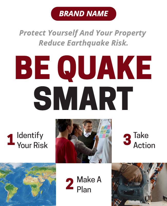 Informative Red Earthquake Preparedness Awareness Poster Template