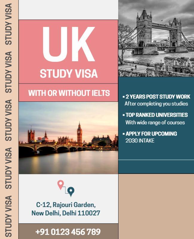 Informative UK Study Visa Options with Visual Landmarks Poster Template