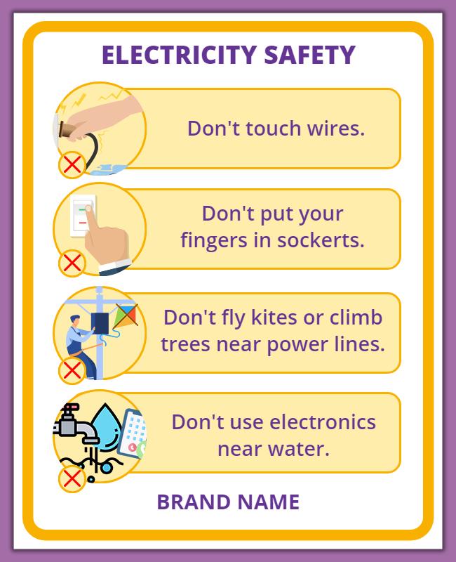 Informative Yellow Electricity Safety Guidelines Poster Template